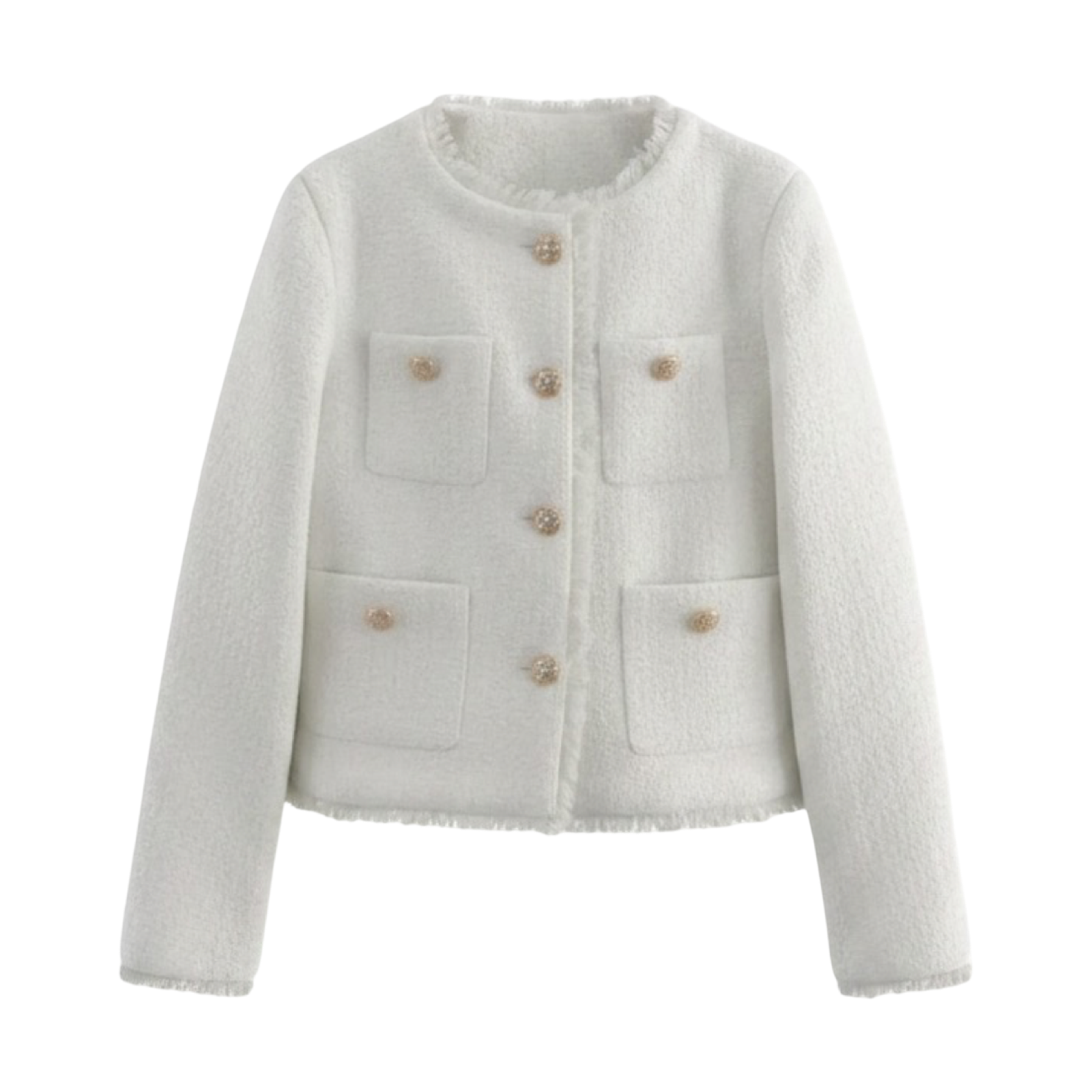 Women’s Cropped Tweed Jacket – Button Front Knit Bouclé Style Short Blazer