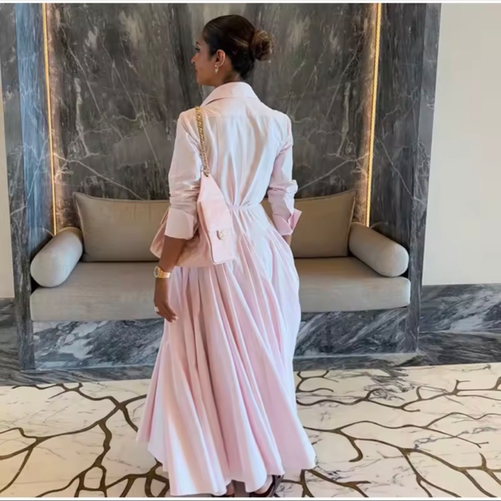 Blush Pink Two Piece Maxi Skirt Set for Women | Cropped Shirt & Pleated A-Line Skirt | Summer Co-Ord Set