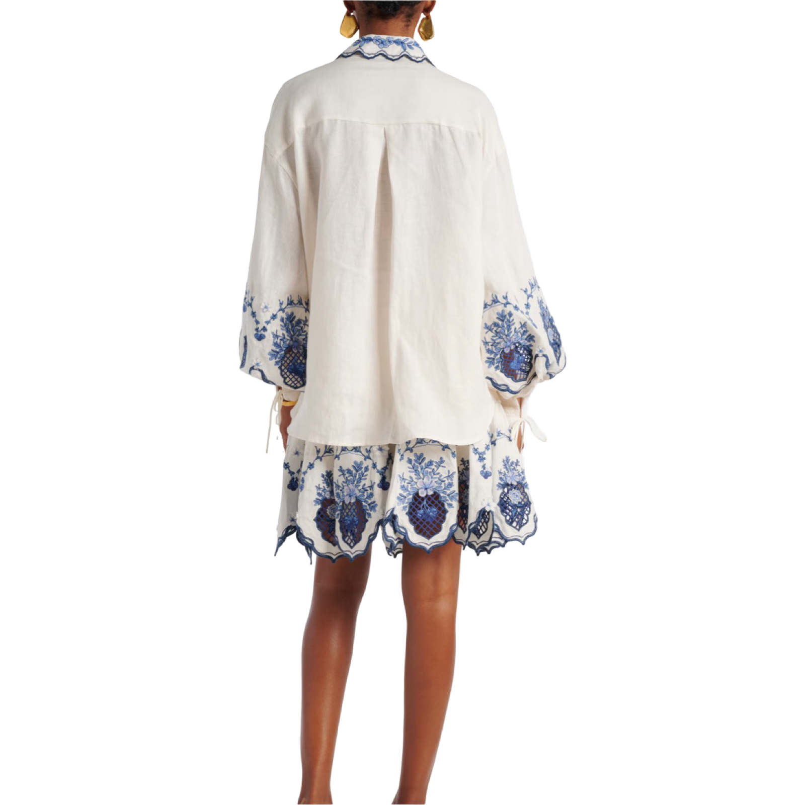 Floral Embroidered Two-Piece Shirt and Skirt Set