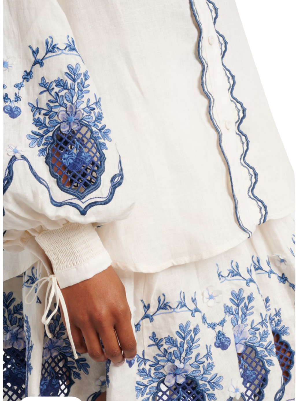 Floral Embroidered Two-Piece Shirt and Skirt Set