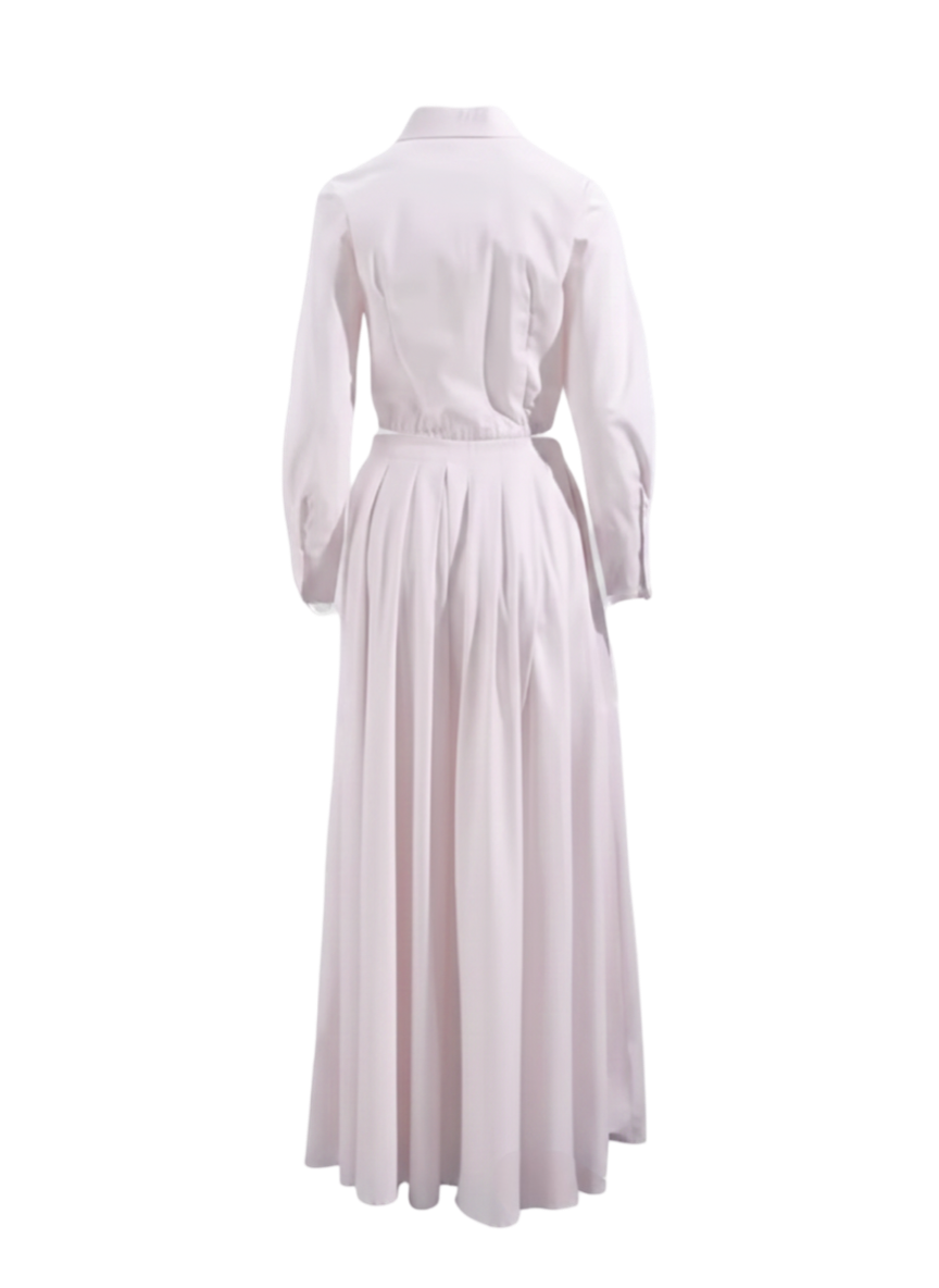 Blush Pink Two Piece Maxi Skirt Set for Women | Cropped Shirt & Pleated A-Line Skirt | Summer Co-Ord Set