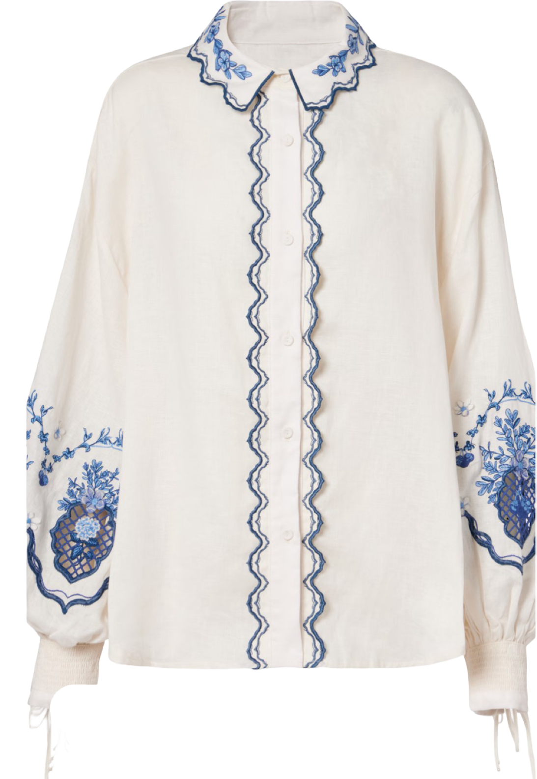 Floral Embroidered Two-Piece Shirt and Skirt Set