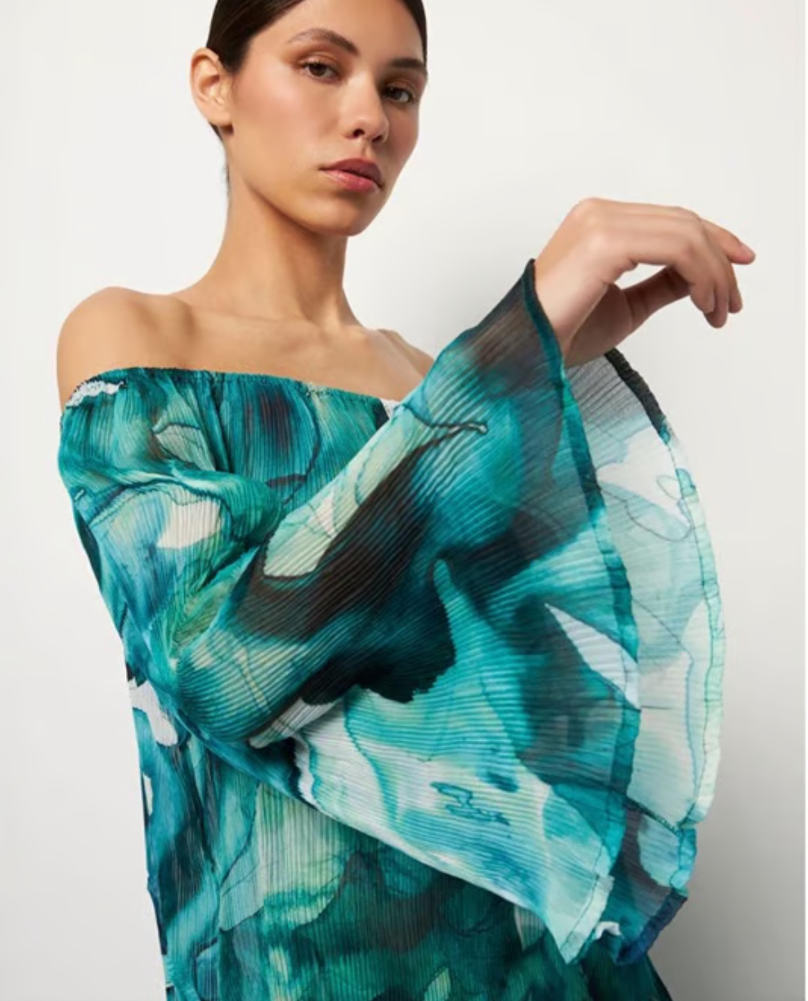 Off-Shoulder Pleated Maxi Dress