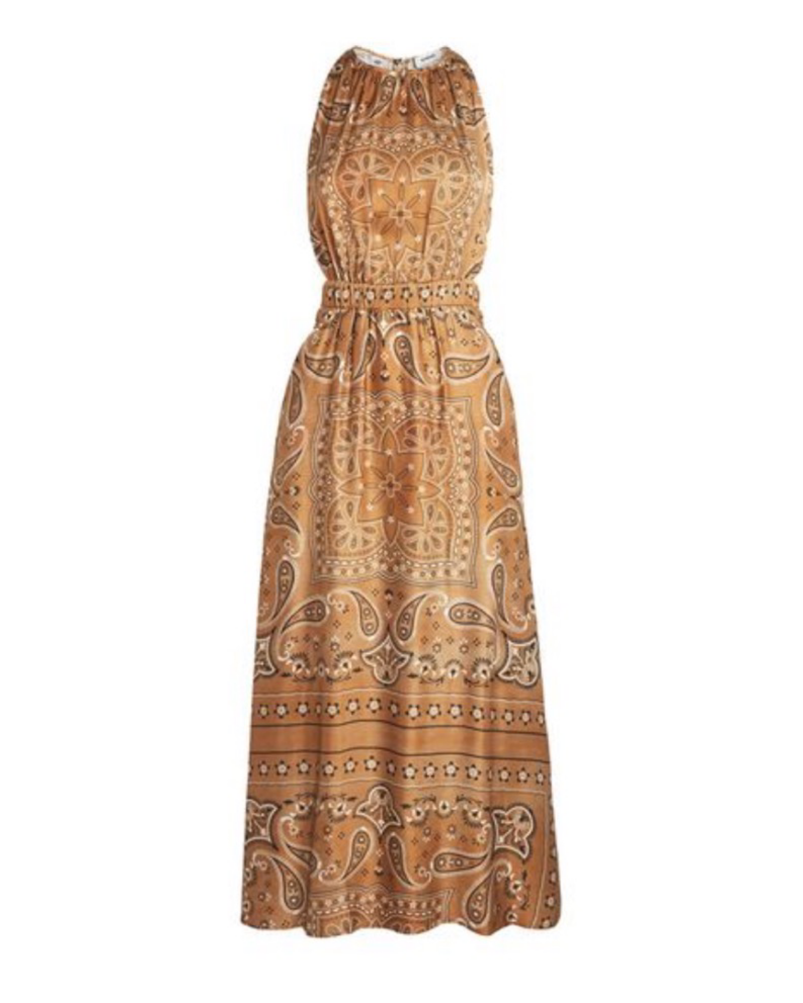 Vintage Paisley Print Sleeveless Midi Dress for Women | Boho A-Line | Brown Midi Dress