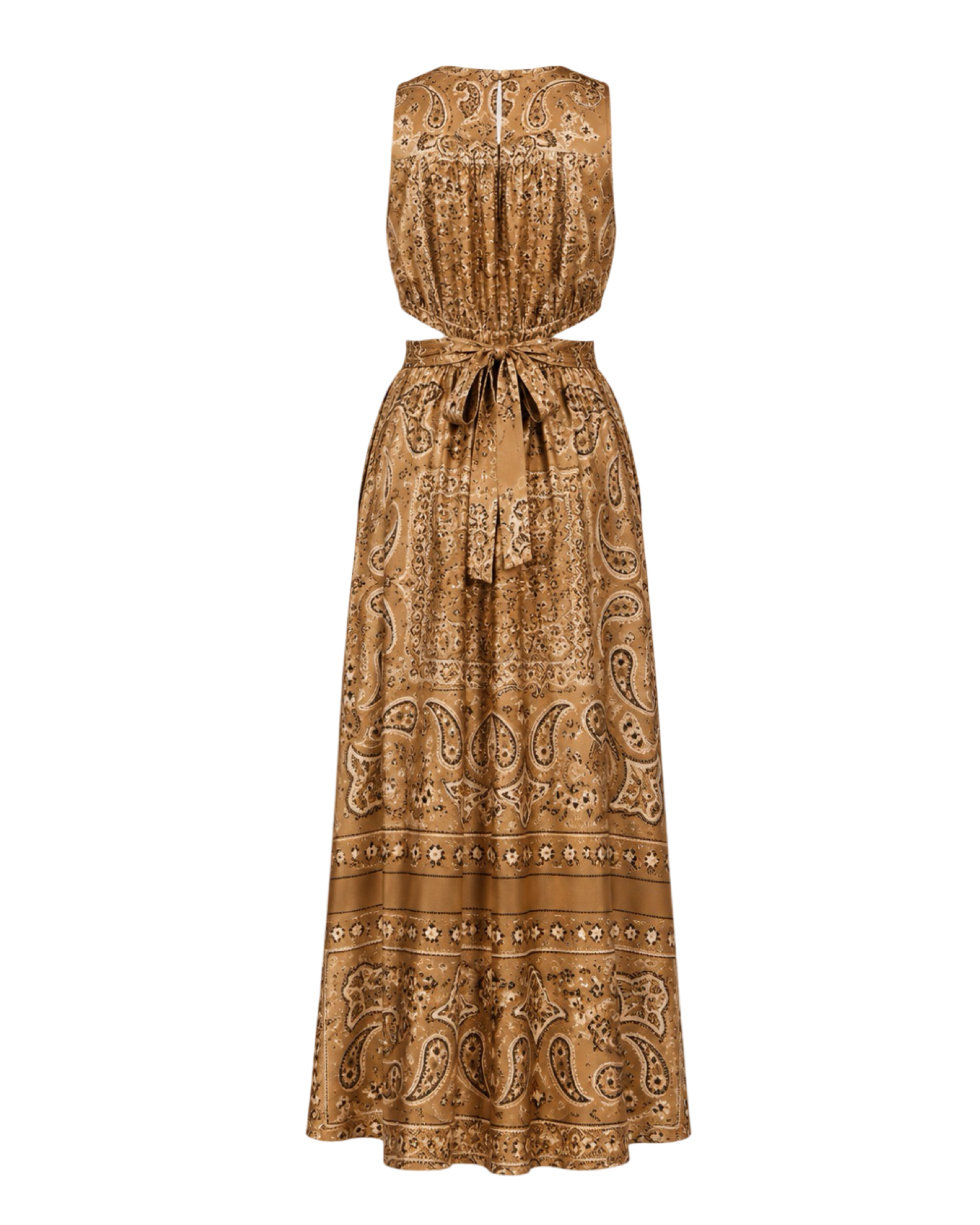 Vintage Paisley Print Sleeveless Midi Dress for Women | Boho A-Line | Brown Midi Dress