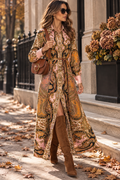 L’LUXE Ornamental Paisley Scarf Print Maxi Shirt Dress with Tie Belt – Pink & Orange