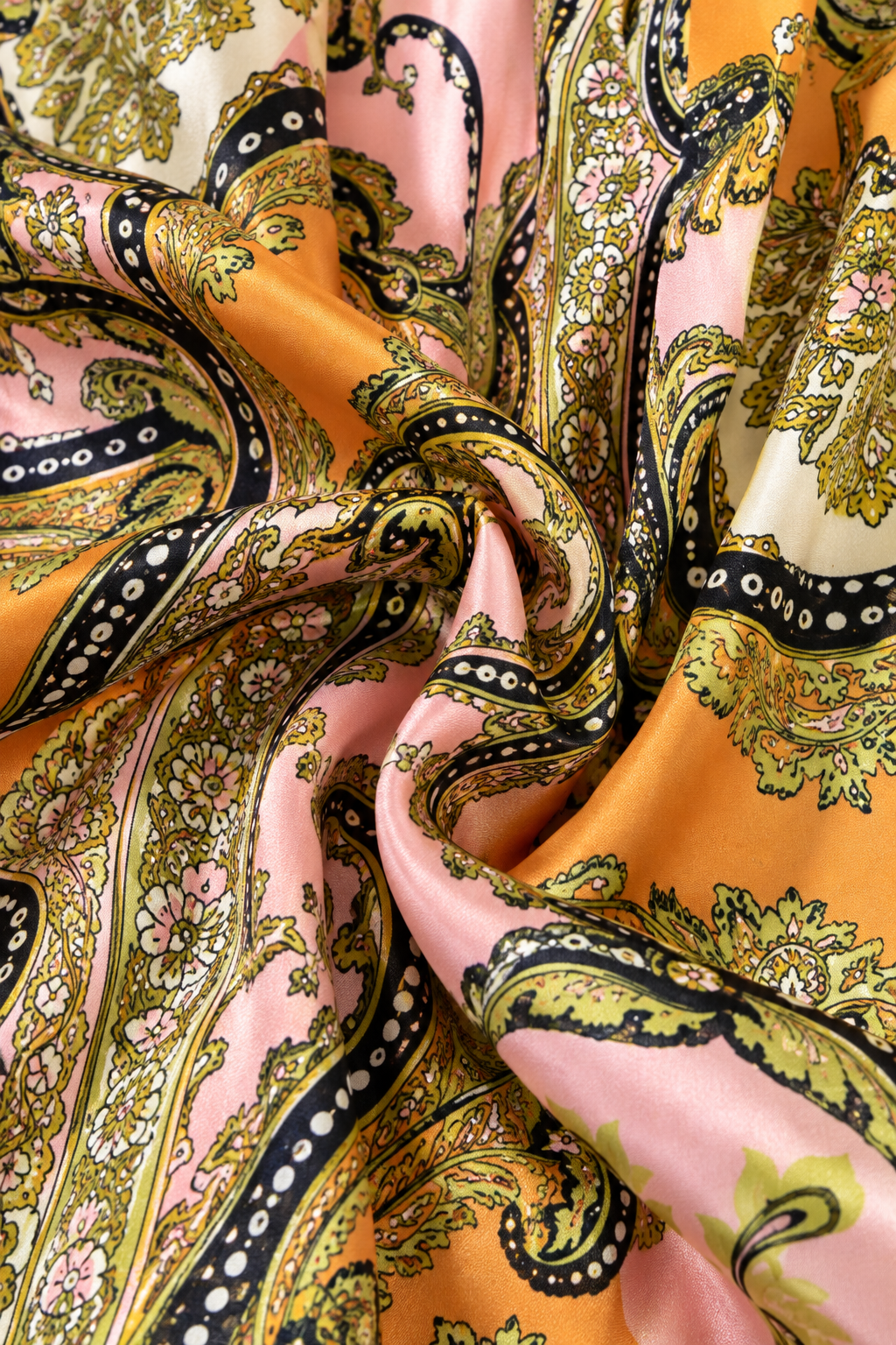 L’LUXE Ornamental Paisley Scarf Print Maxi Shirt Dress with Tie Belt – Pink & Orange