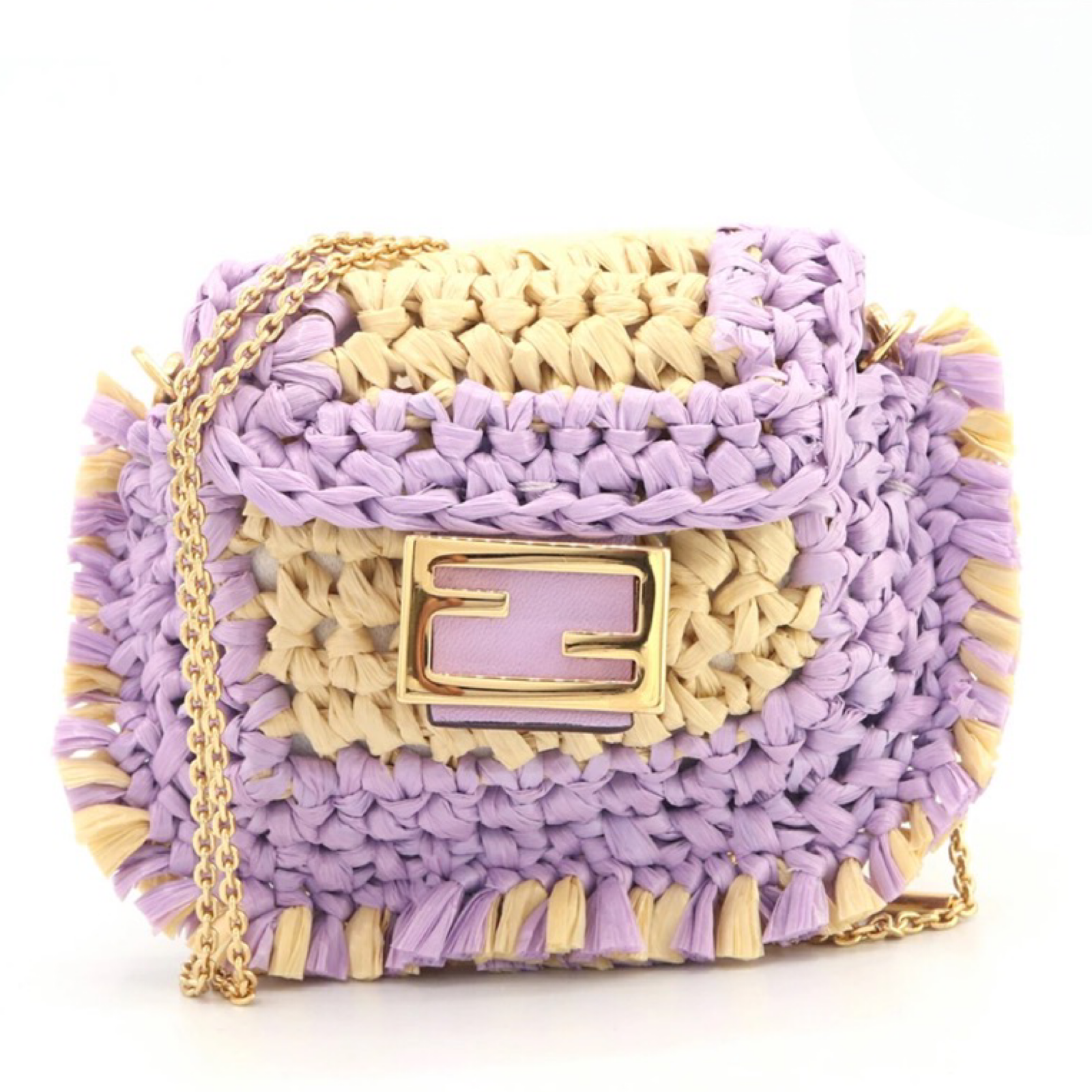 FENDI Pico Bucket AirPods Holder | Mini Pouch Lavender & Natural SA Rank Like NEW Authentic Previously Owned