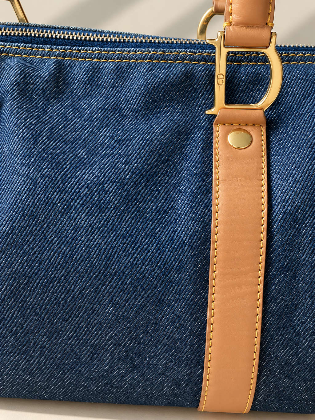 Dior Vintage Blue Denim Mini Boston Handtasche mit Lederbesatz, gebraucht, authentisch