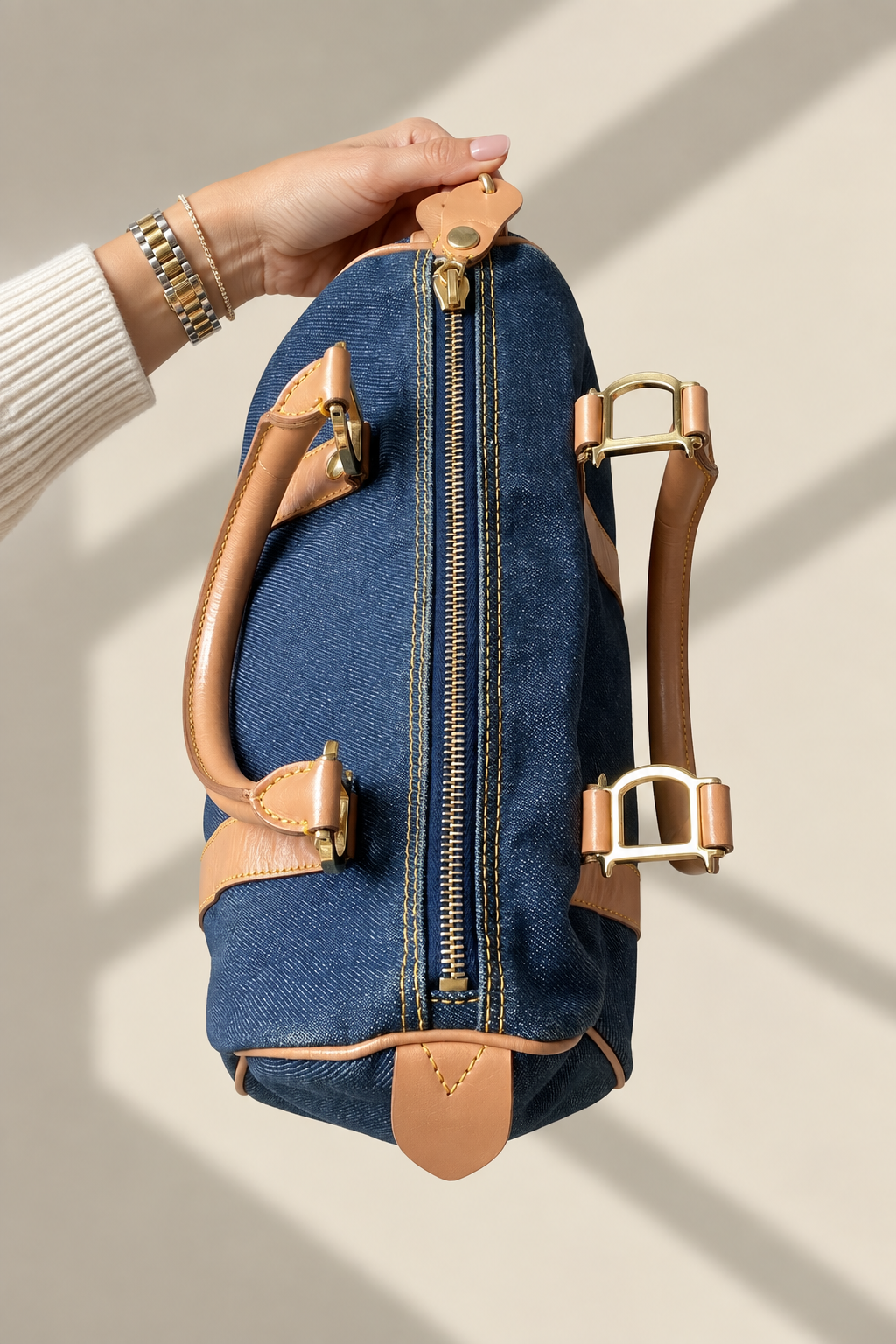 Dior Vintage Blue Denim Mini Boston HandBag with Leather Trim previously Owned Authentic