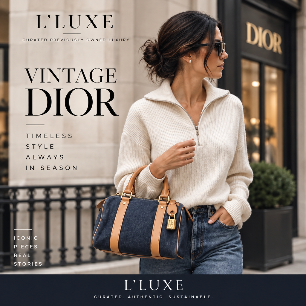 Dior Vintage Blue Denim Mini Boston Handtasche mit Lederbesatz, gebraucht, authentisch