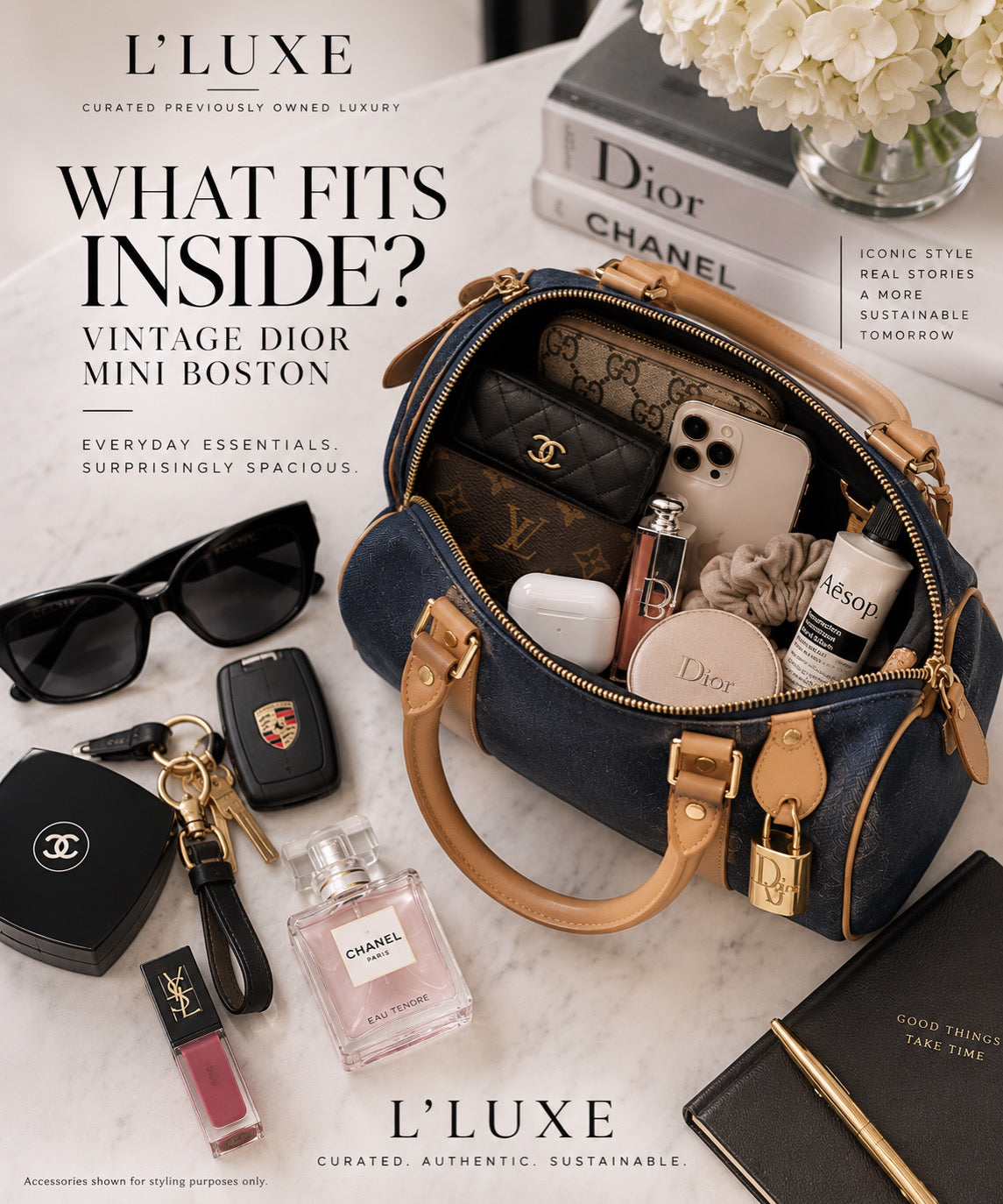 Sac à main mini Boston vintage en jean bleu Dior avec garniture en cuir, d'occasion, authentique