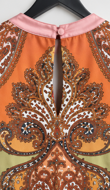 L’LUXE Ornamental Paisley Straight-Fit Maxi Shirt Dress with Tie Belt