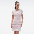 Pink Textured Striped Knit Mini Dress with Embellished Collar