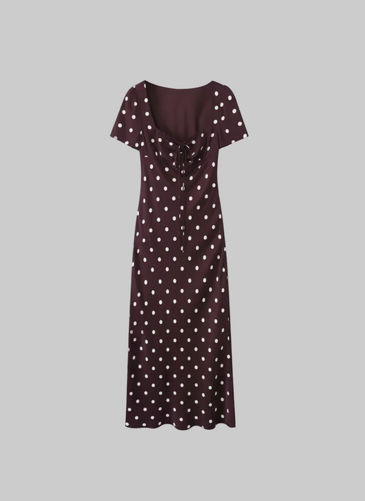 Polka Dot Empire Waist O-Neck A-Line Long Midi Dress | L’LUXE Best Dressed Edit