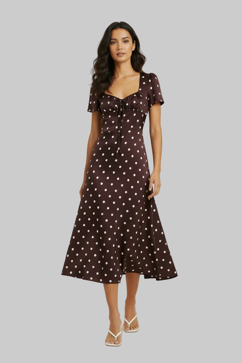 Polka Dot Empire Waist O-Neck A-Line Long Midi Dress | L’LUXE Best Dressed Edit