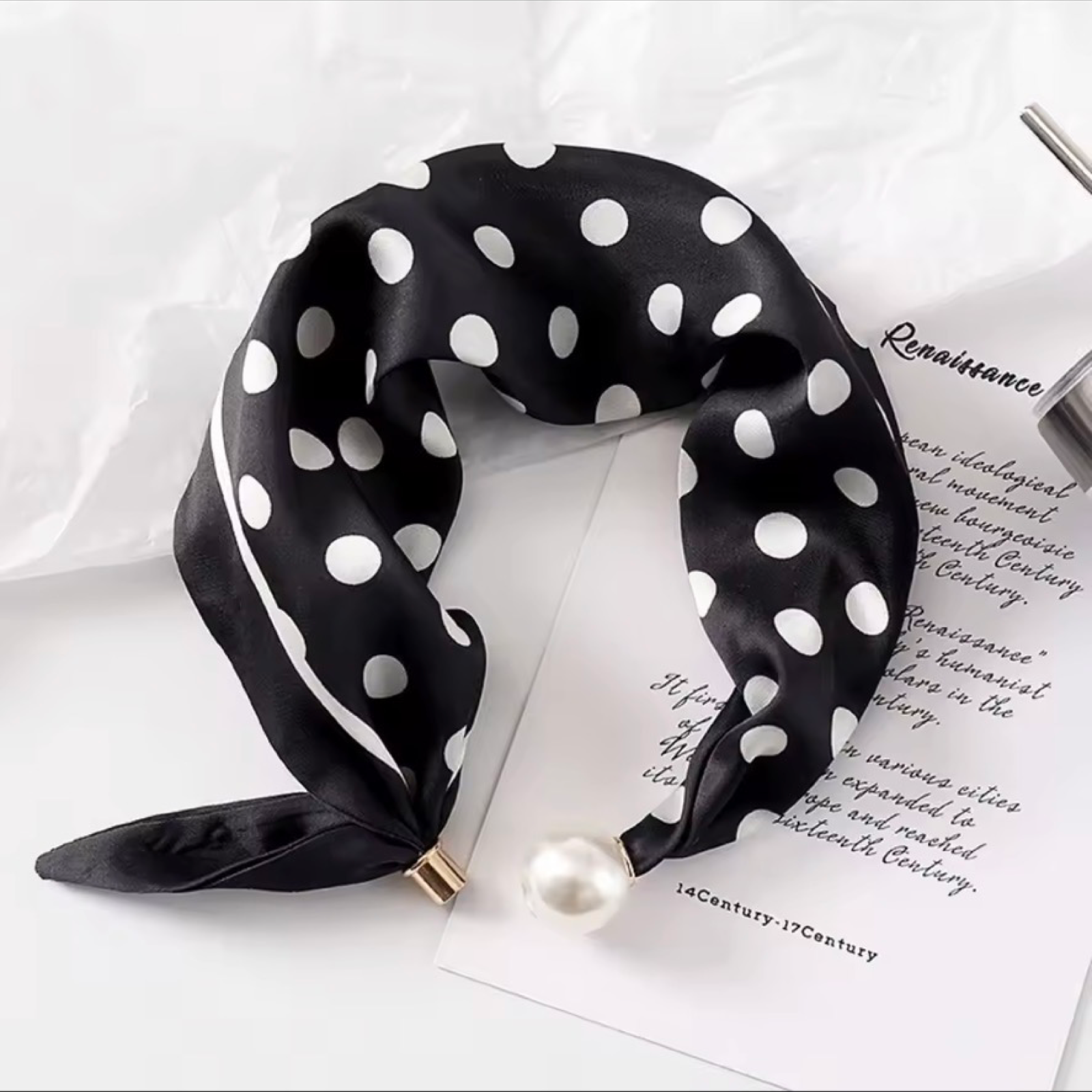 Pearl Buckle Printed Skinny Scarf for Women | L’LUXE