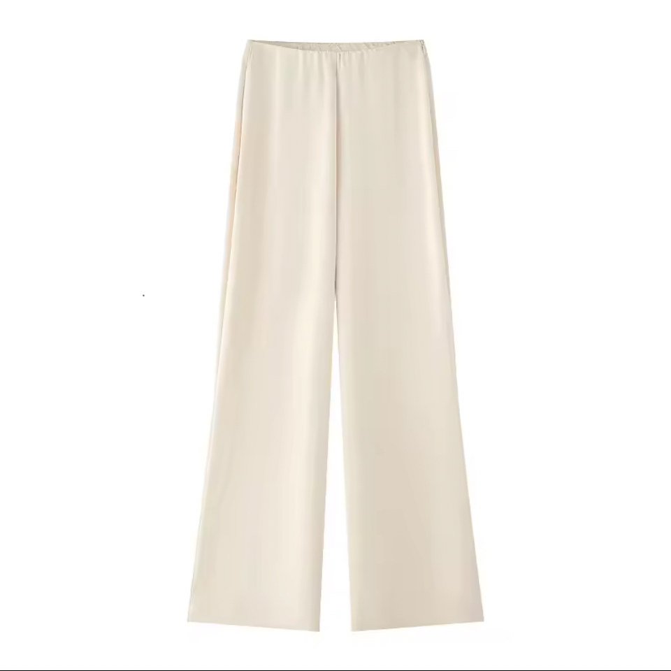 Satin Off-Shoulder Top & High-Waist Trousers Set
