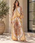 Golden Paisley Two-Piece Shirt & Wide-Leg Pant Set