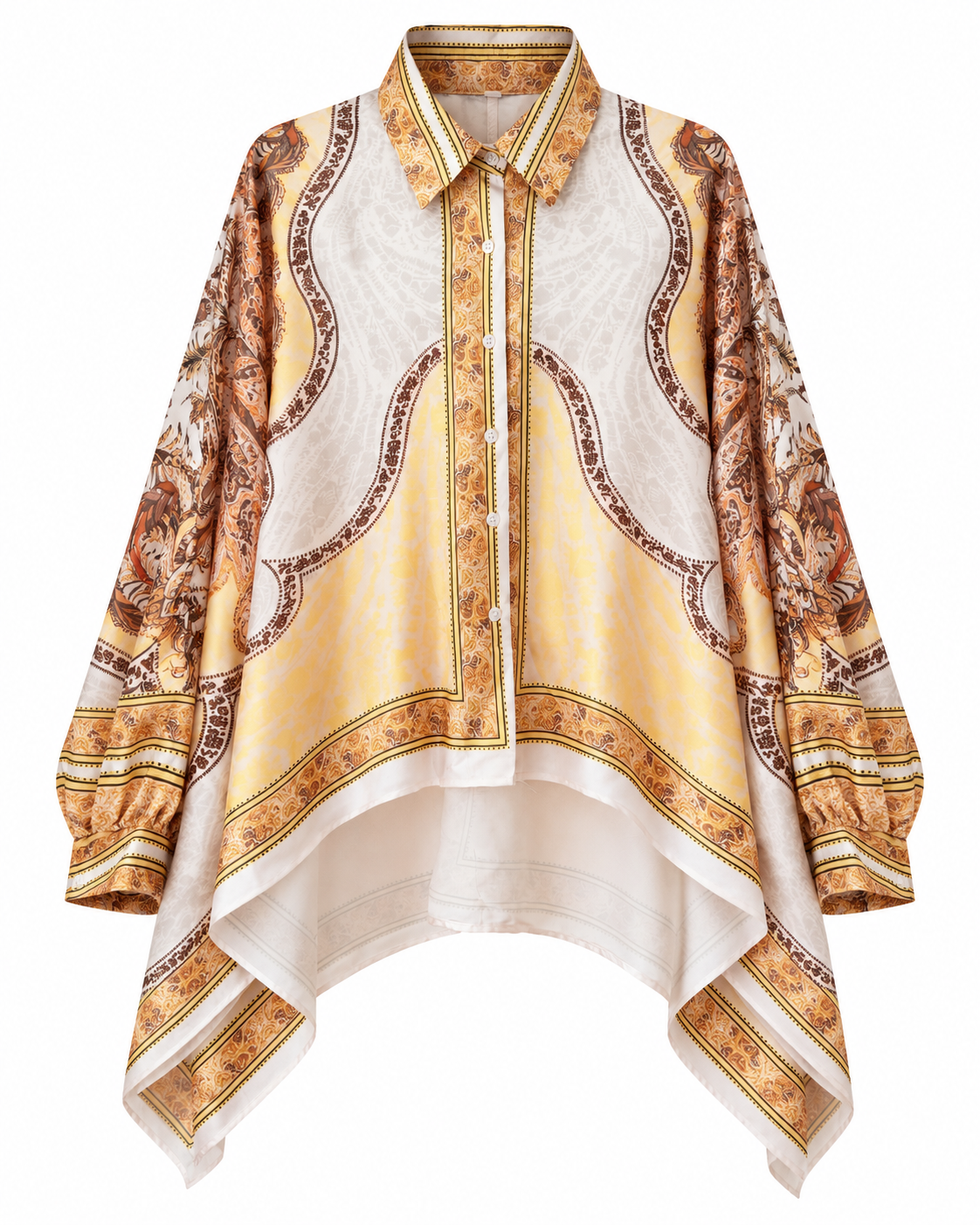 Golden Paisley Two-Piece Shirt & Wide-Leg Pant Set