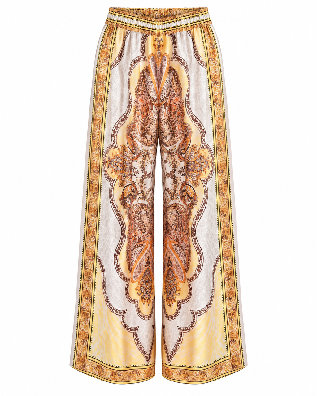 Golden Paisley Two-Piece Shirt & Wide-Leg Pant Set