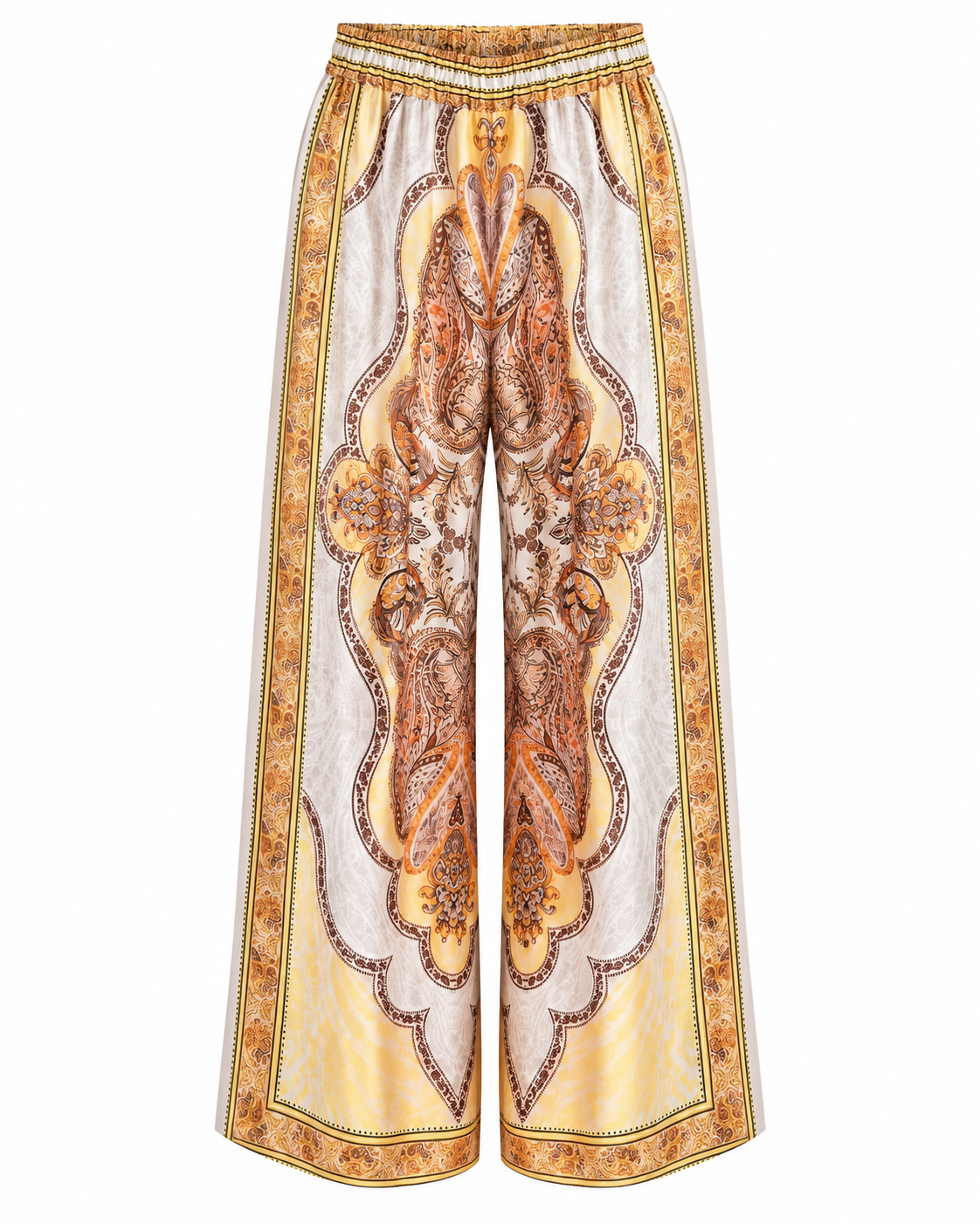 Golden Paisley Two-Piece Shirt & Wide-Leg Pant Set