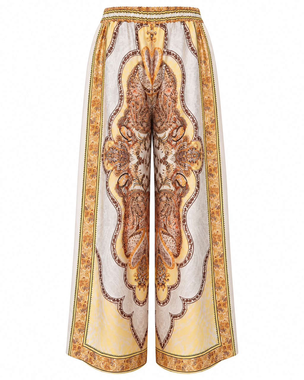 Golden Paisley Two-Piece Shirt & Wide-Leg Pant Set