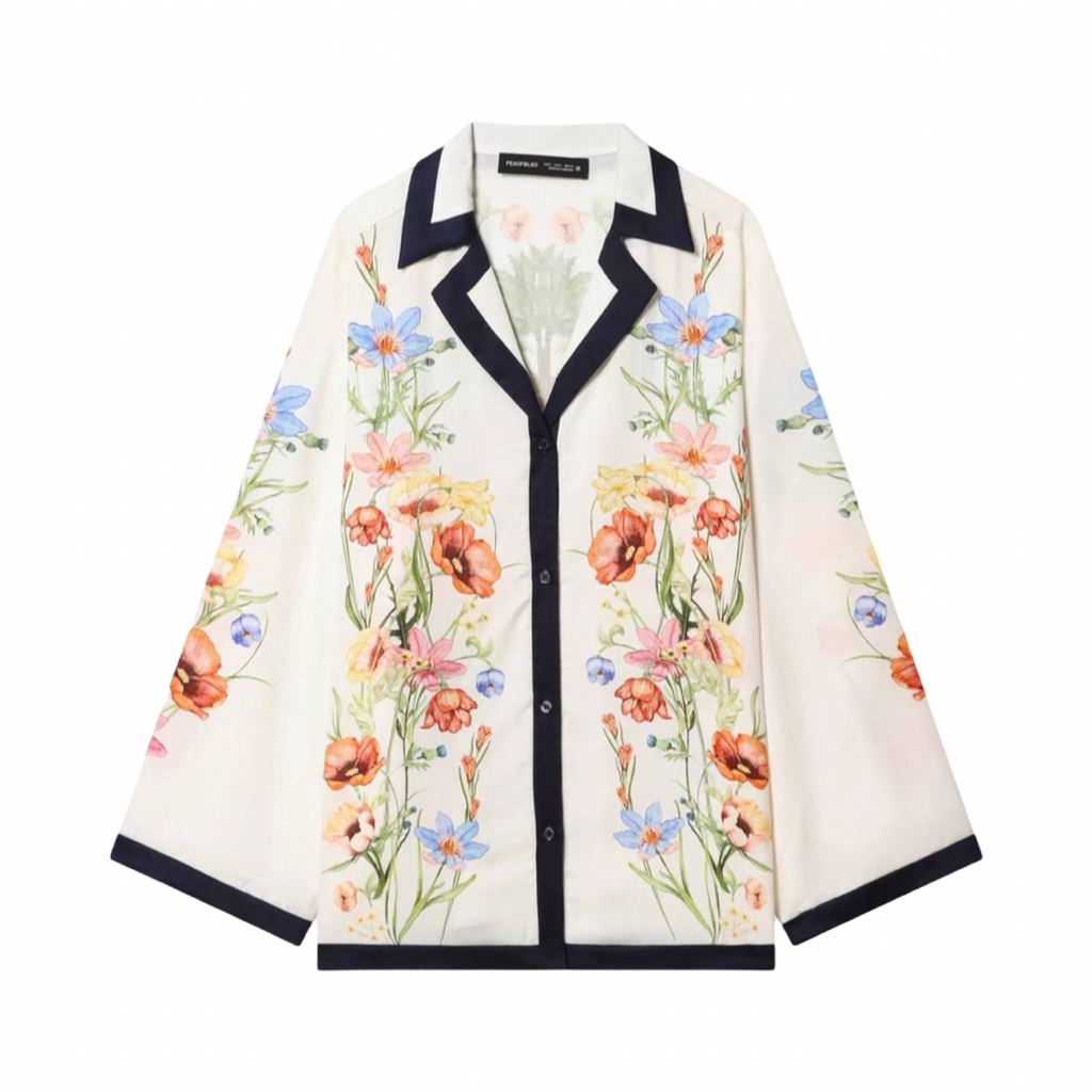 Botanical Floral Two-Piece Shirt & Wide-Leg Pant Set