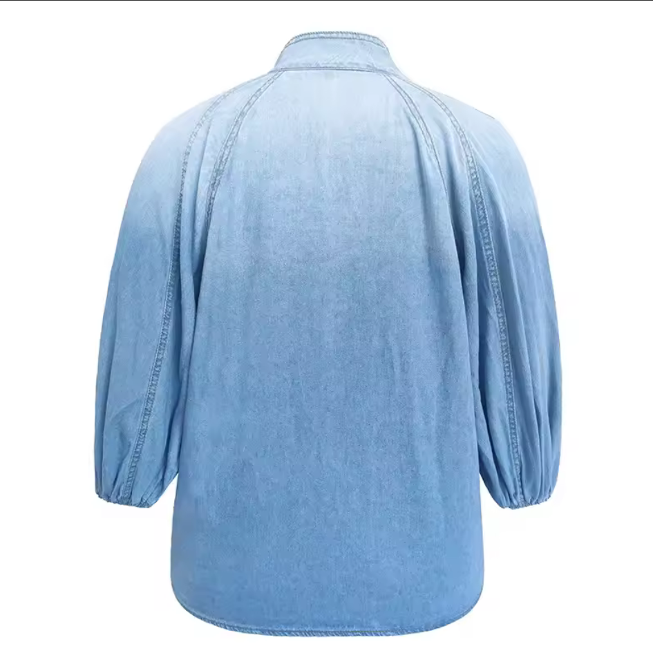 Lightweight Denim Bow-Tie Blouse