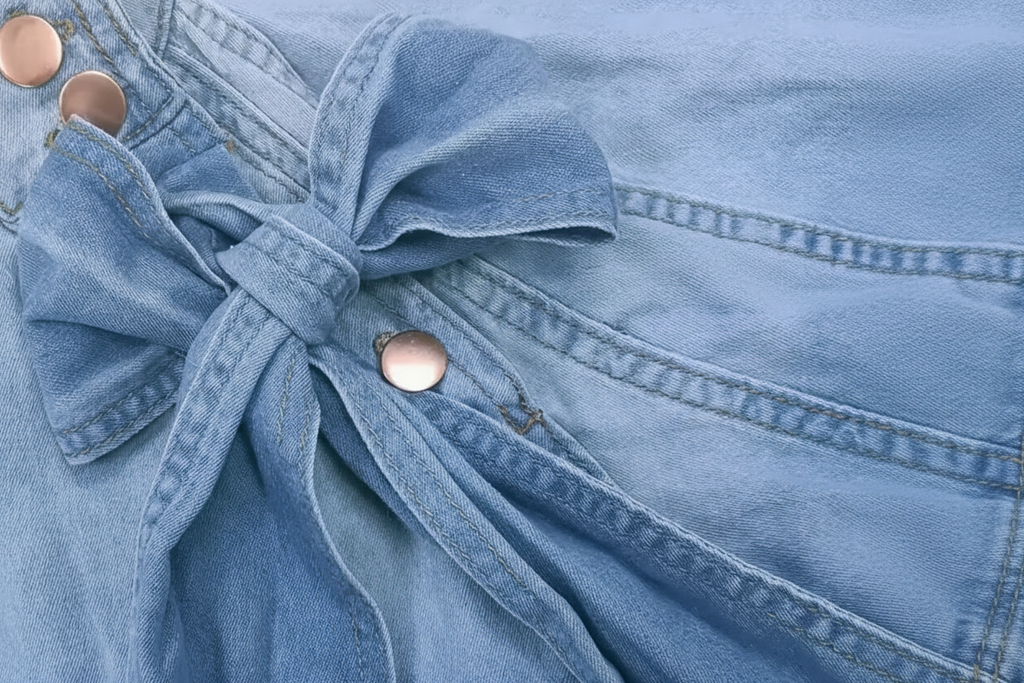 Lightweight Denim Bow-Tie Blouse