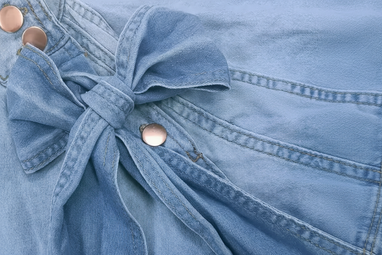 Lightweight Denim Bow-Tie Blouse