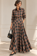 Plaid Button-Front Maxi Shirt Dress