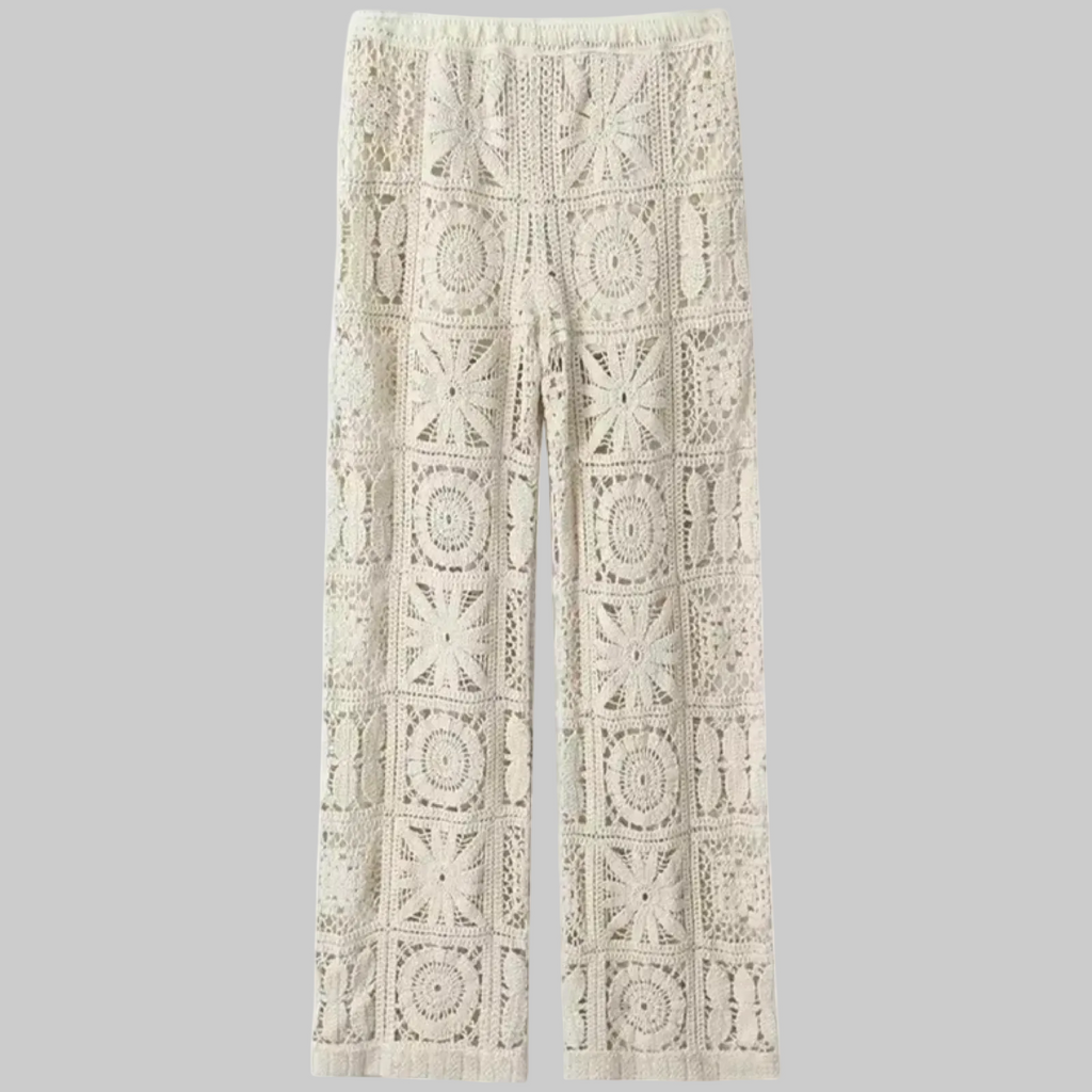 Openwork Crochet Knit Wide Leg Pants set