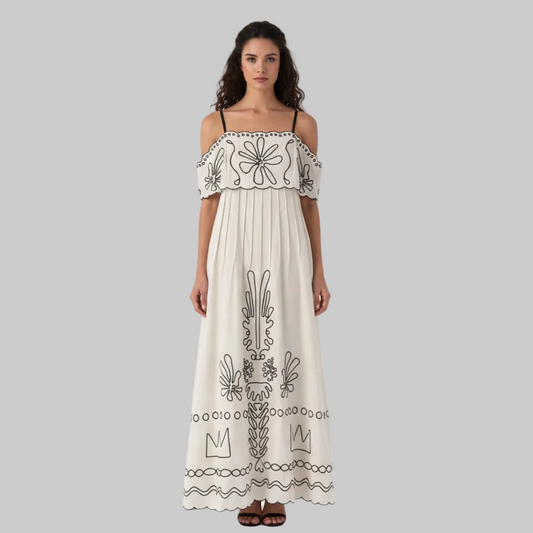 Cream White Embroidered Strap Maxi Dress | L’LUXE Dresses