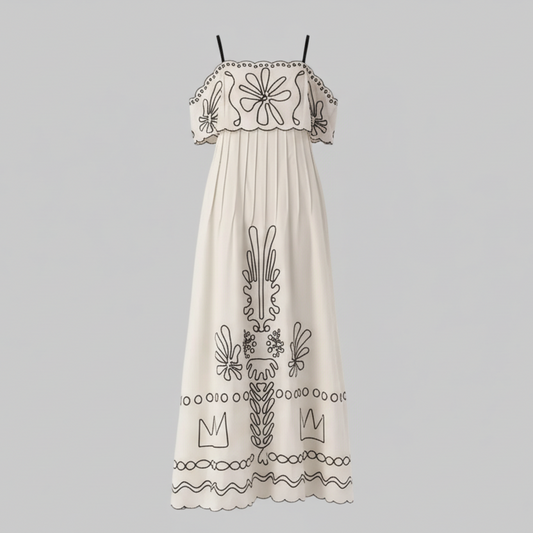 Cream White Embroidered Strap Maxi Dress | L’LUXE Dresses