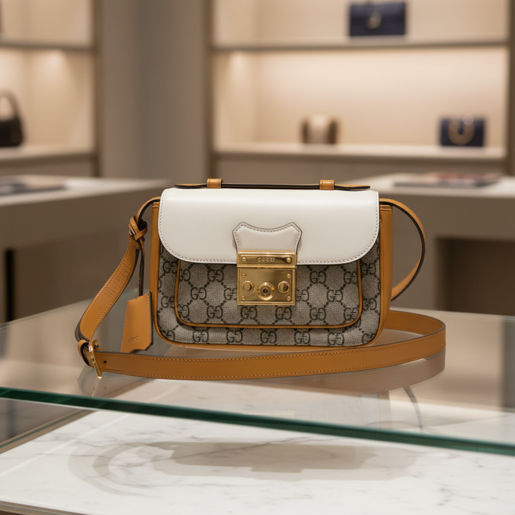 GUCCI Padlock Small GG Supreme Beige Mustard White Shoulder Bag – Authentic Previously Owned