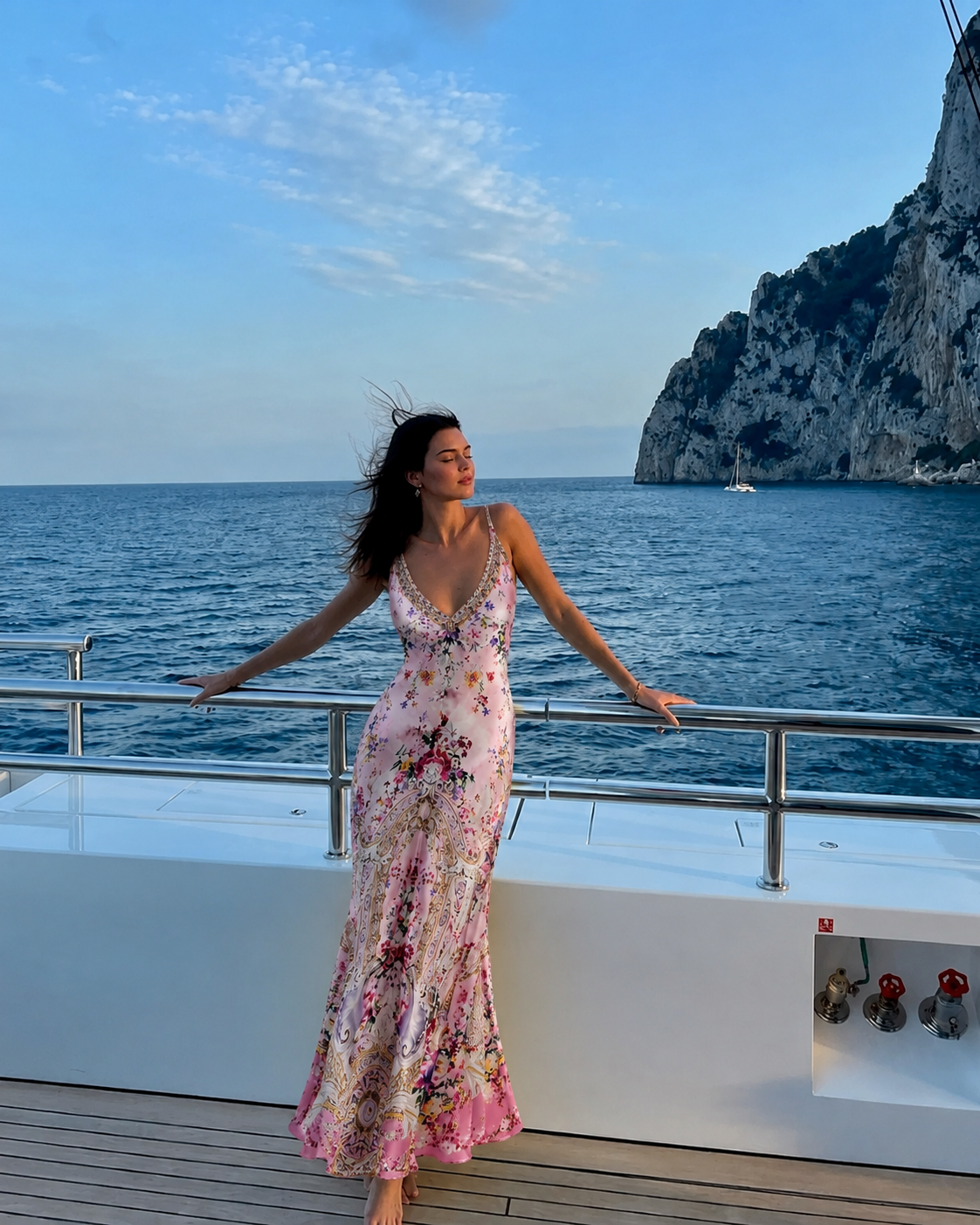 L’LUXE Pink Floral Silk Maxi Dress – Crystal Beaded Backless Evening Gown