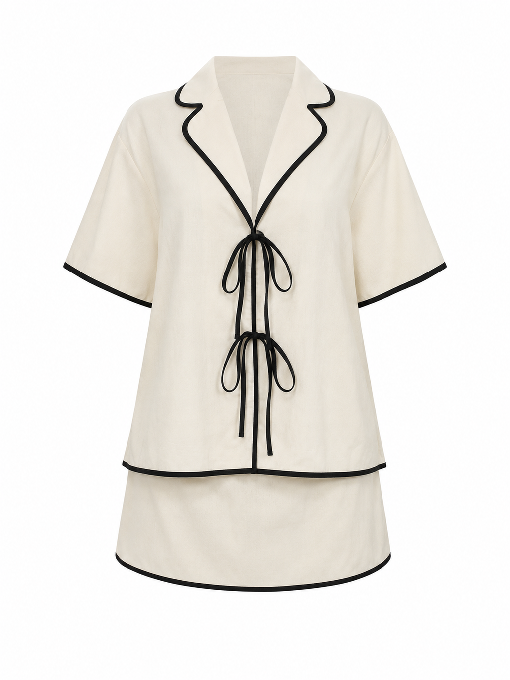 L’LUXE Beige Cotton Two-Piece Shirt & Mini Skirt Set