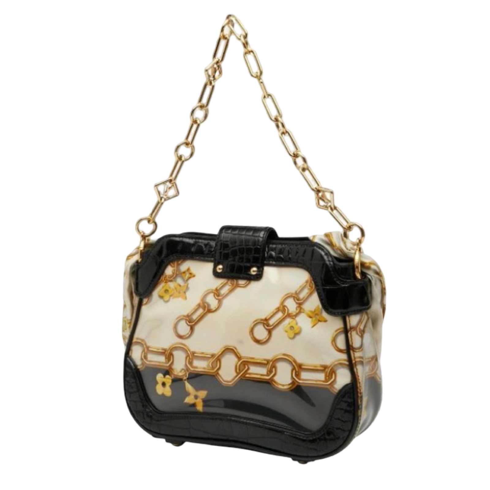 LOUIS VUITTON Sac Flare Monogram Charm Black Beige Gold Chain Shoulder Bag – Authentic Previously Owned