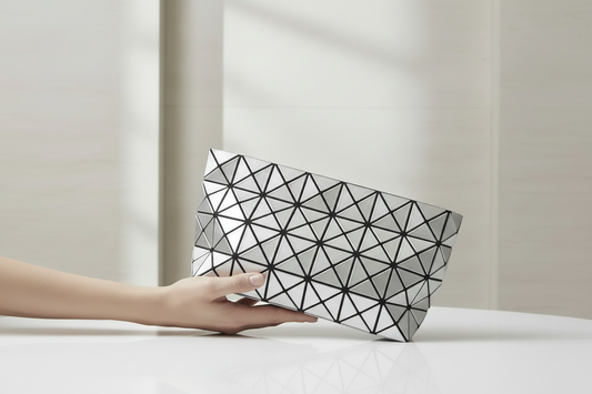 Issey Miyake Bao Bao Silver PVC Geometric Clutch Pouch | Excellent Condition | L’LUXE Authentic’s
