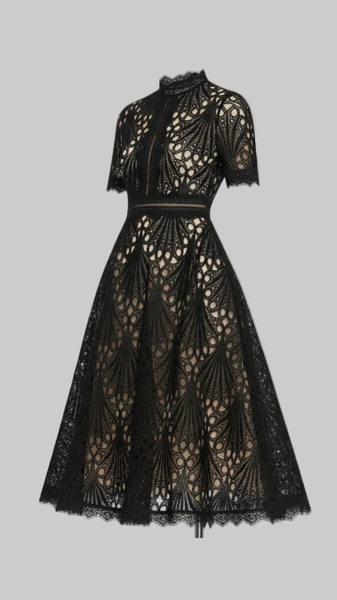 Lace Patchwork Midi Dress – A-Line O-Neck | Curve | L’LUXE Dresses