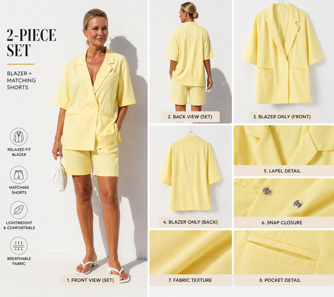 Butter Yellow Blazer & Butter Yellow Blazer and Shorts Outfit Set