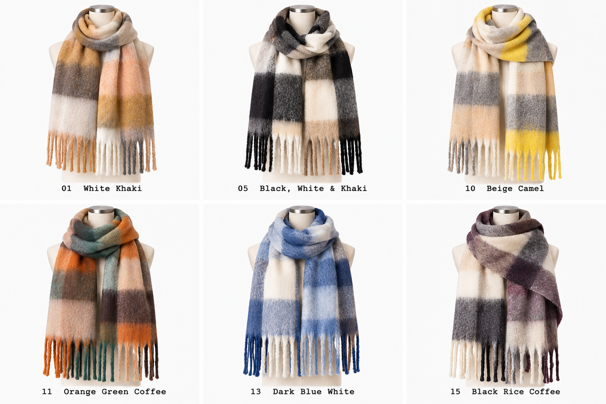 L'LUXE Inspired Collection – Oversized Plaid Fringe Winter Scarf