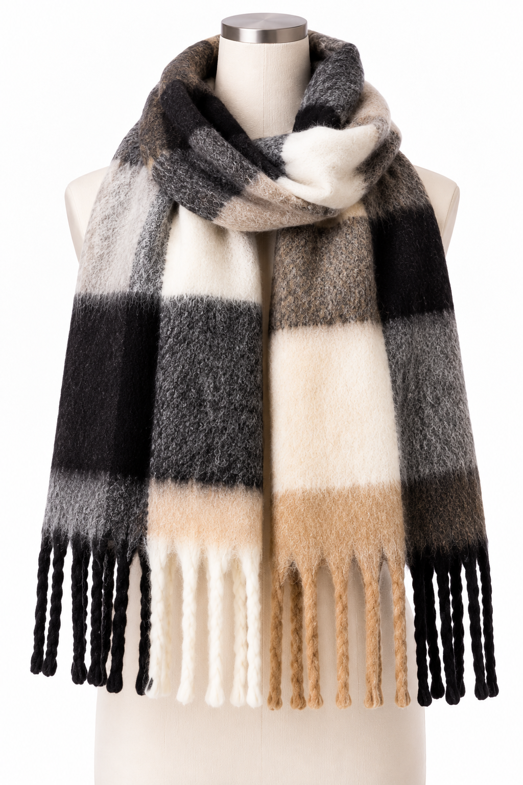 L'LUXE Inspired Collection – Oversized Plaid Fringe Winter Scarf