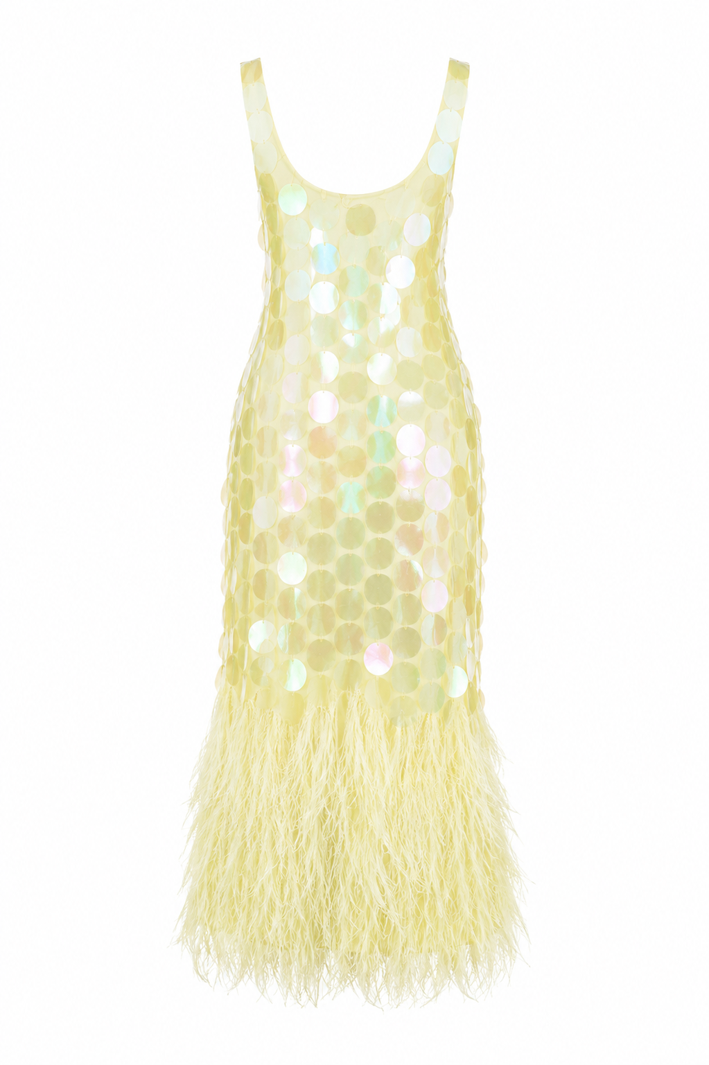 Lemon Floral Appliqué Midi Dress – Sleeveless Scoop Neck A-Line Occasion Dress