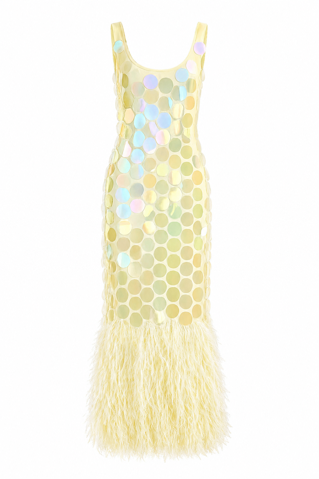 Lemon Floral Appliqué Midi Dress – Sleeveless Scoop Neck A-Line Occasion Dress