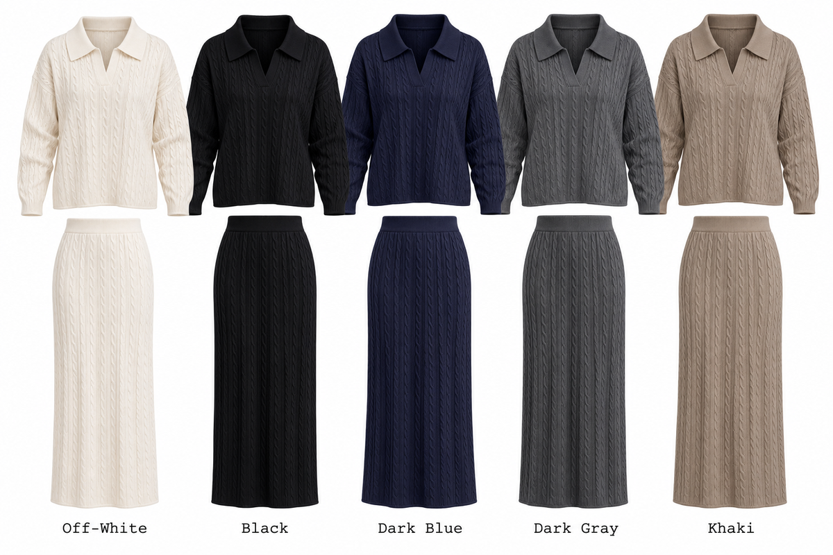 Cable-Knit Collared Top & Maxi Skirt Set