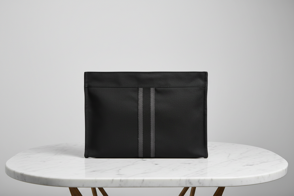 Hermès Fourre Tout Clutch Canvas Leather Black Gray Previously Owned Authentic