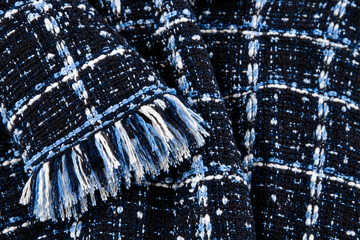 Blue Bouclé Tweed Fringe Cardigan Jacket