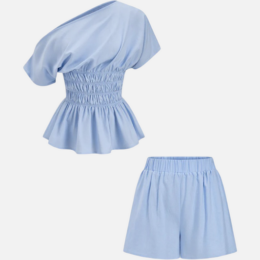 Blue Cotton Top & Shorts Set – L’LUXE Matching Sets